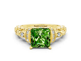 Yellow gold Princess Cut Peridot Solitaire Ring with Filigree Band and Four-Prong Setting_24