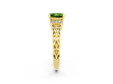 Yellow gold Princess Cut Peridot Solitaire Ring with Filigree Band and Four-Prong Setting_26