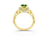 Yellow gold Princess Cut Peridot Solitaire Ring with Filigree Band and Four-Prong Setting_27
