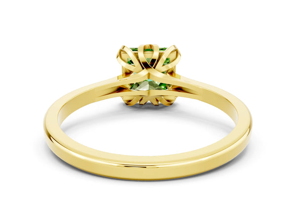 Yellow gold Princess Cut Peridot Solitaire Ring with Flower Prong Setting and Classic Band