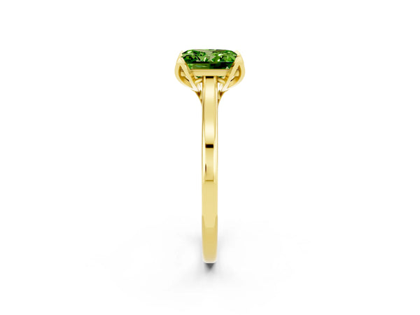 Yellow gold Princess Cut Peridot Solitaire Ring with Flower Prong Setting and Classic Band