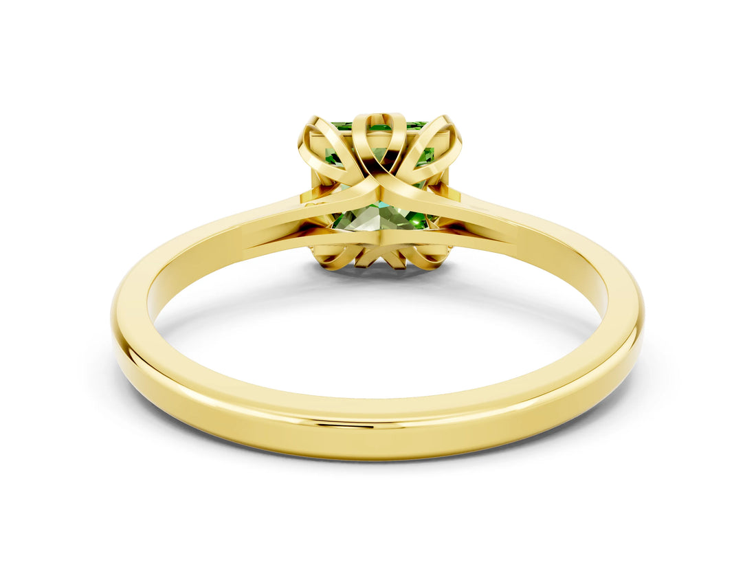 Yellow gold Princess Cut Peridot Solitaire Ring with Flower Prong Setting and Classic Band_36