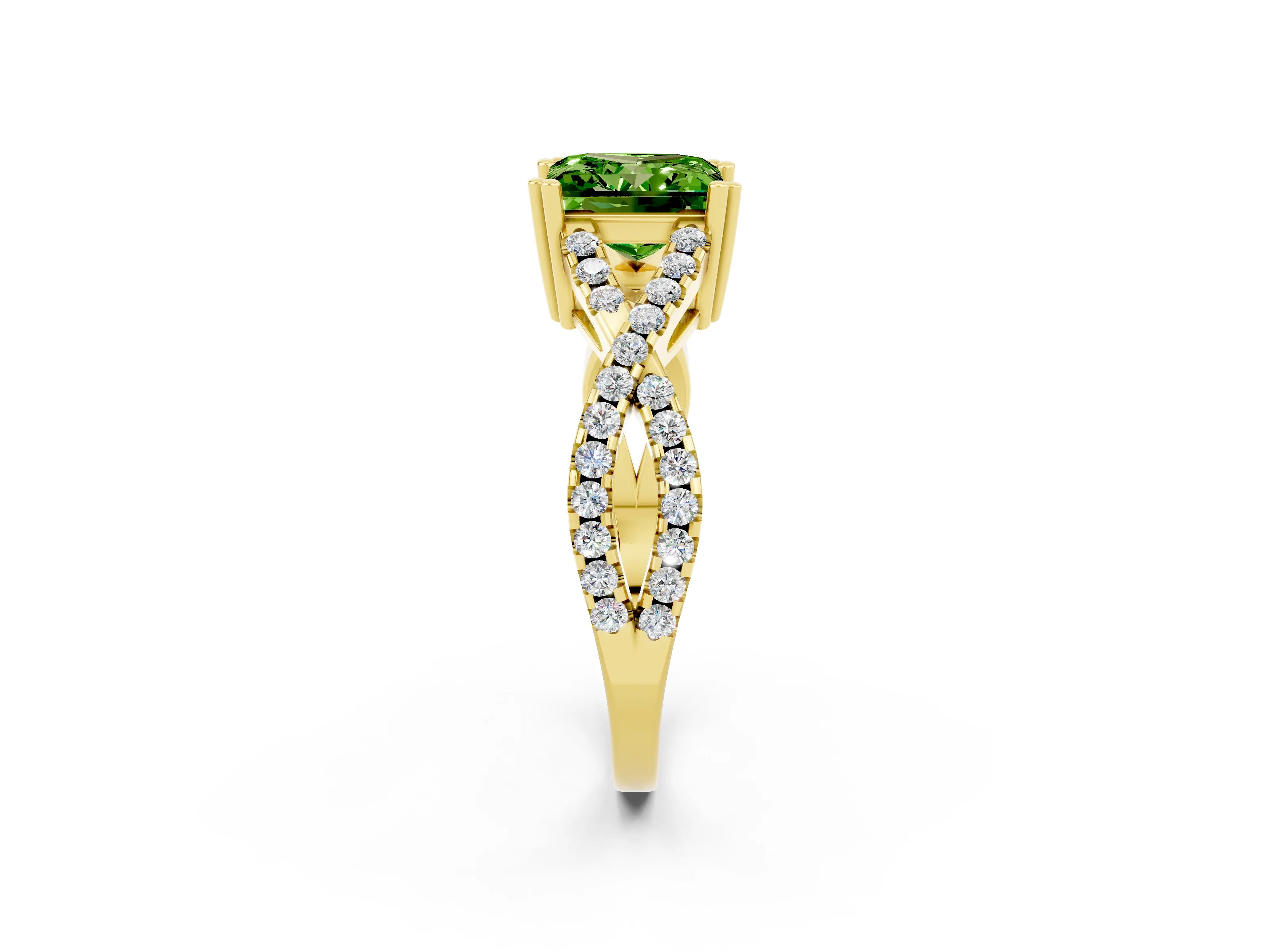 Yellow gold Princess Cut Peridot Solitaire Ring with Four-Prong Setting and Twisted Pavé Band_2