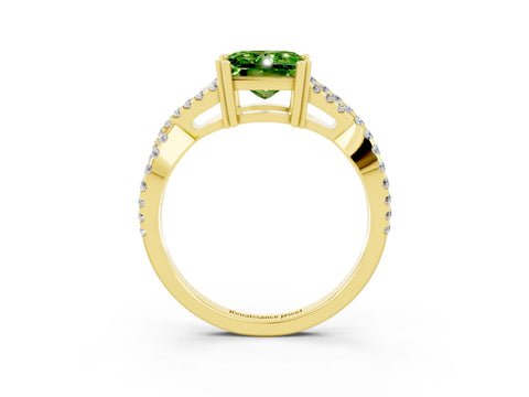 Yellow gold Princess Cut Peridot Solitaire Ring with Four-Prong Setting and Twisted Pavé Band_3