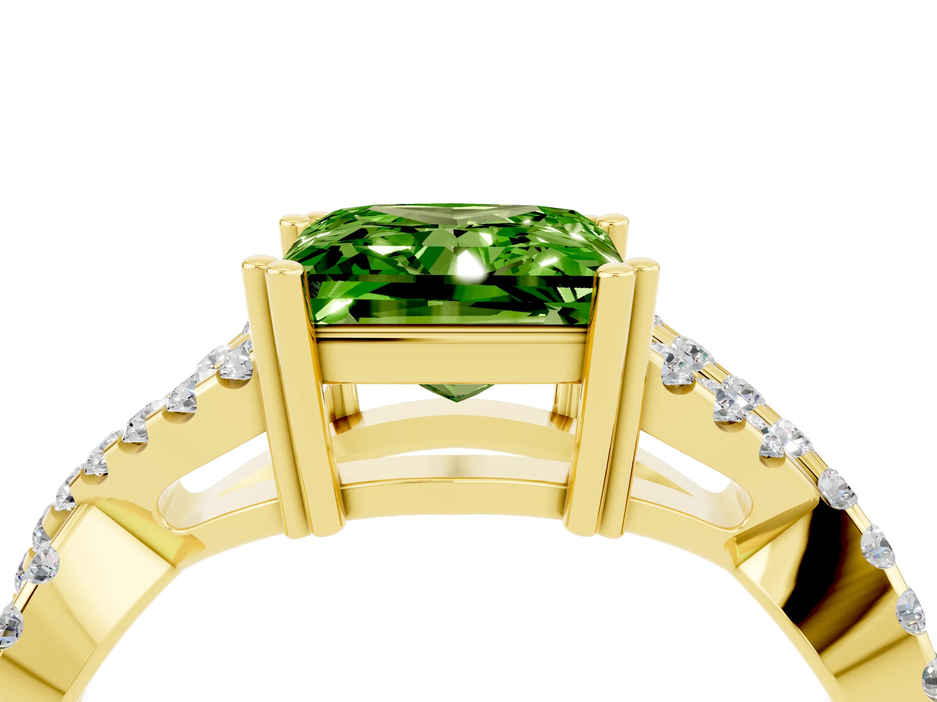 Yellow gold Princess Cut Peridot Solitaire Ring with Four-Prong Setting and Twisted Pavé Band_4