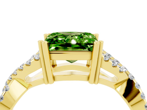 Yellow gold Princess Cut Peridot Solitaire Ring with Four-Prong Setting and Twisted Pavé Band_4
