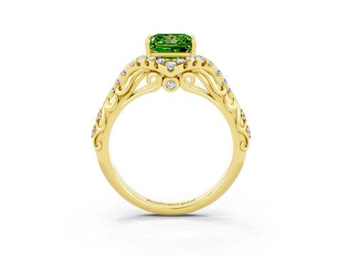 Yellow gold Princess Cut Peridot Solitaire Ring with Hidden Halo and Pavé Band_15