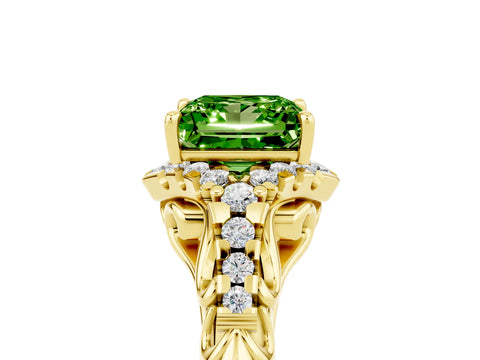 Yellow gold Princess Cut Peridot Solitaire Ring with Hidden Halo and Pavé Band_17