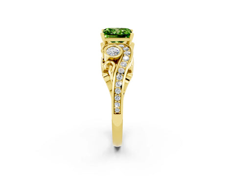 Yellow gold Princess Cut Peridot Solitaire Ring with Milgrain Pavé Band and Four-Prong Setting_26