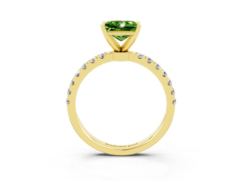 Yellow gold Princess Cut Peridot Solitaire Ring with Pavé Accents and Four-Prong Setting_3
