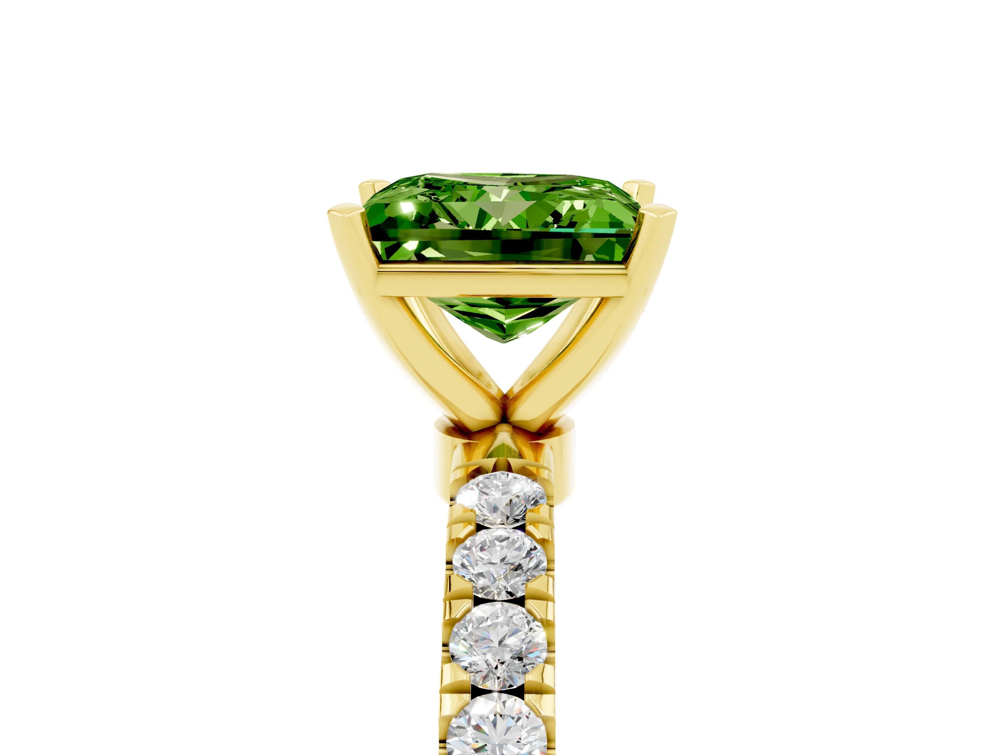 Yellow gold Princess Cut Peridot Solitaire Ring with Pavé Accents and Four-Prong Setting_5