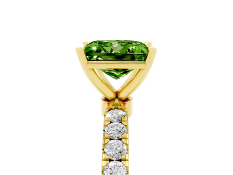 Yellow gold Princess Cut Peridot Solitaire Ring with Pavé Accents and Four-Prong Setting_5