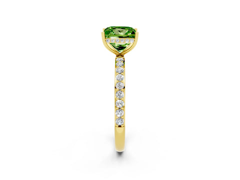 Yellow gold Princess Cut Peridot Solitaire Ring with Pavé Band and Hidden Halo_14