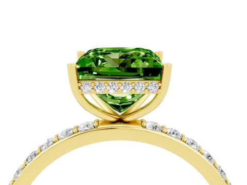 Yellow gold Princess Cut Peridot Solitaire Ring with Pavé Band and Hidden Halo_16