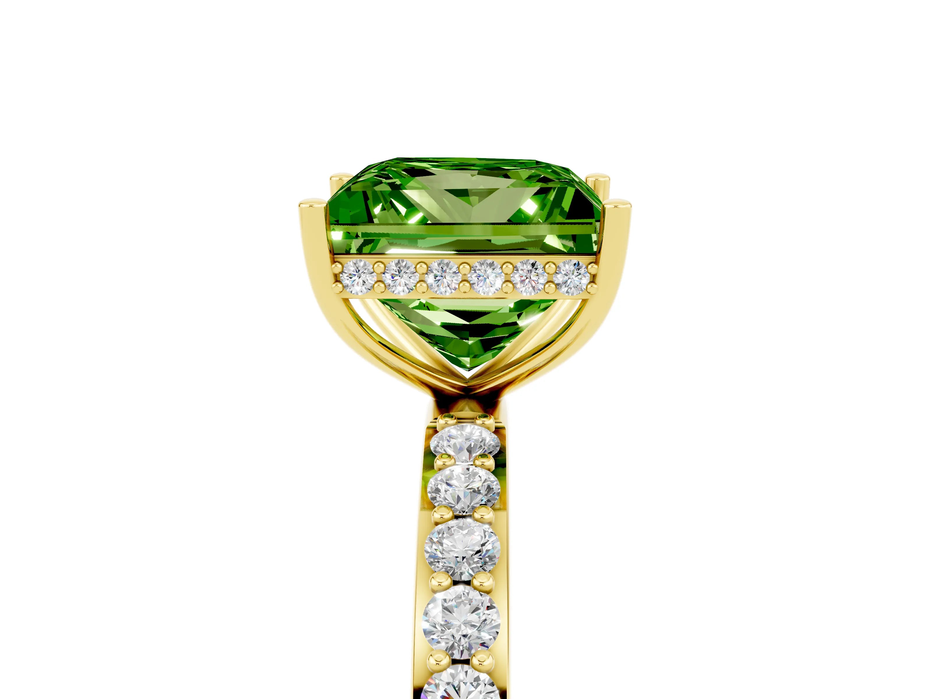 Yellow gold Princess Cut Peridot Solitaire Ring with Pavé Band and Hidden Halo_17