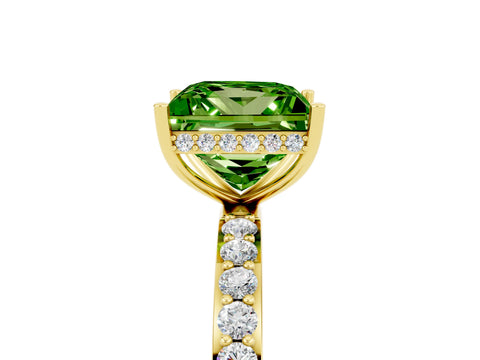 Yellow gold Princess Cut Peridot Solitaire Ring with Pavé Band and Hidden Halo_17