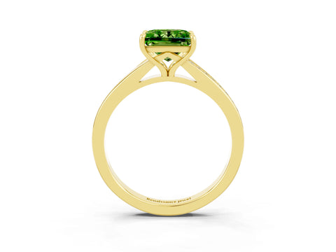 Yellow gold Princess Cut Peridot Solitaire Ring with Pavé Band and Prong Setting_15