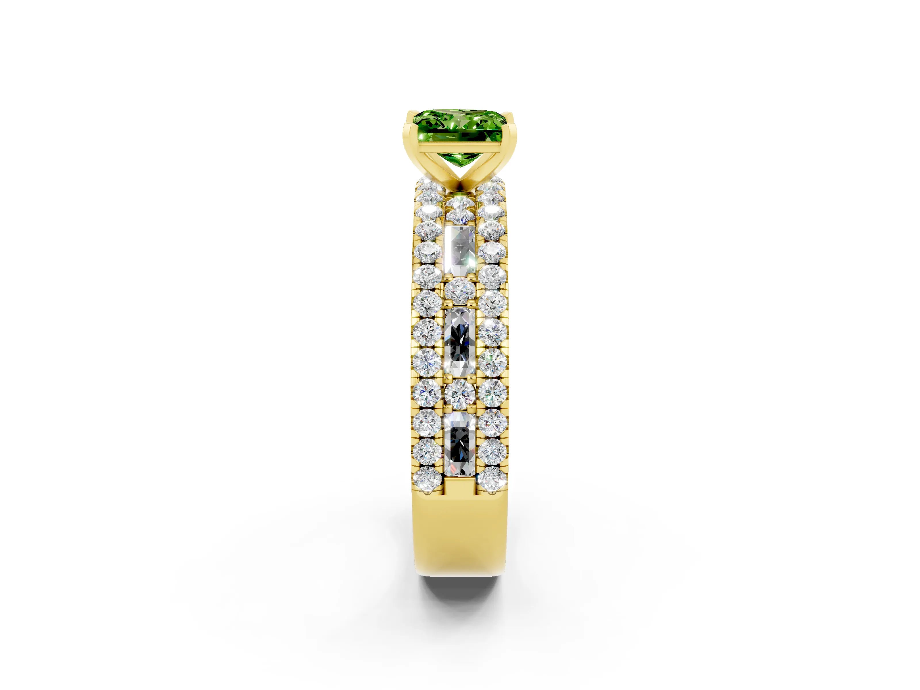 Yellow gold Princess Cut Peridot Solitaire Ring with Pavé and Channel Set Band_2