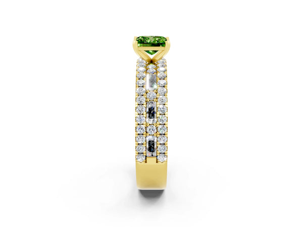Yellow gold Princess Cut Peridot Solitaire Ring with Pavé and Channel Set Band