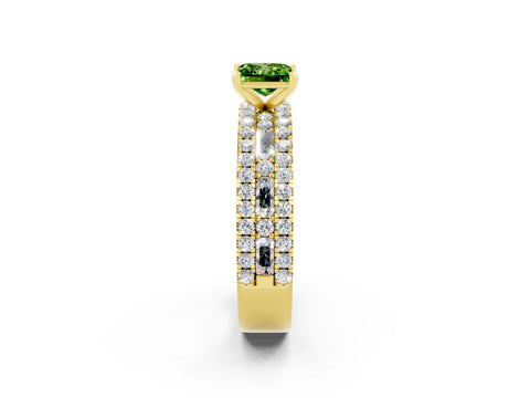 Yellow gold Princess Cut Peridot Solitaire Ring with Pavé and Channel Set Band_2