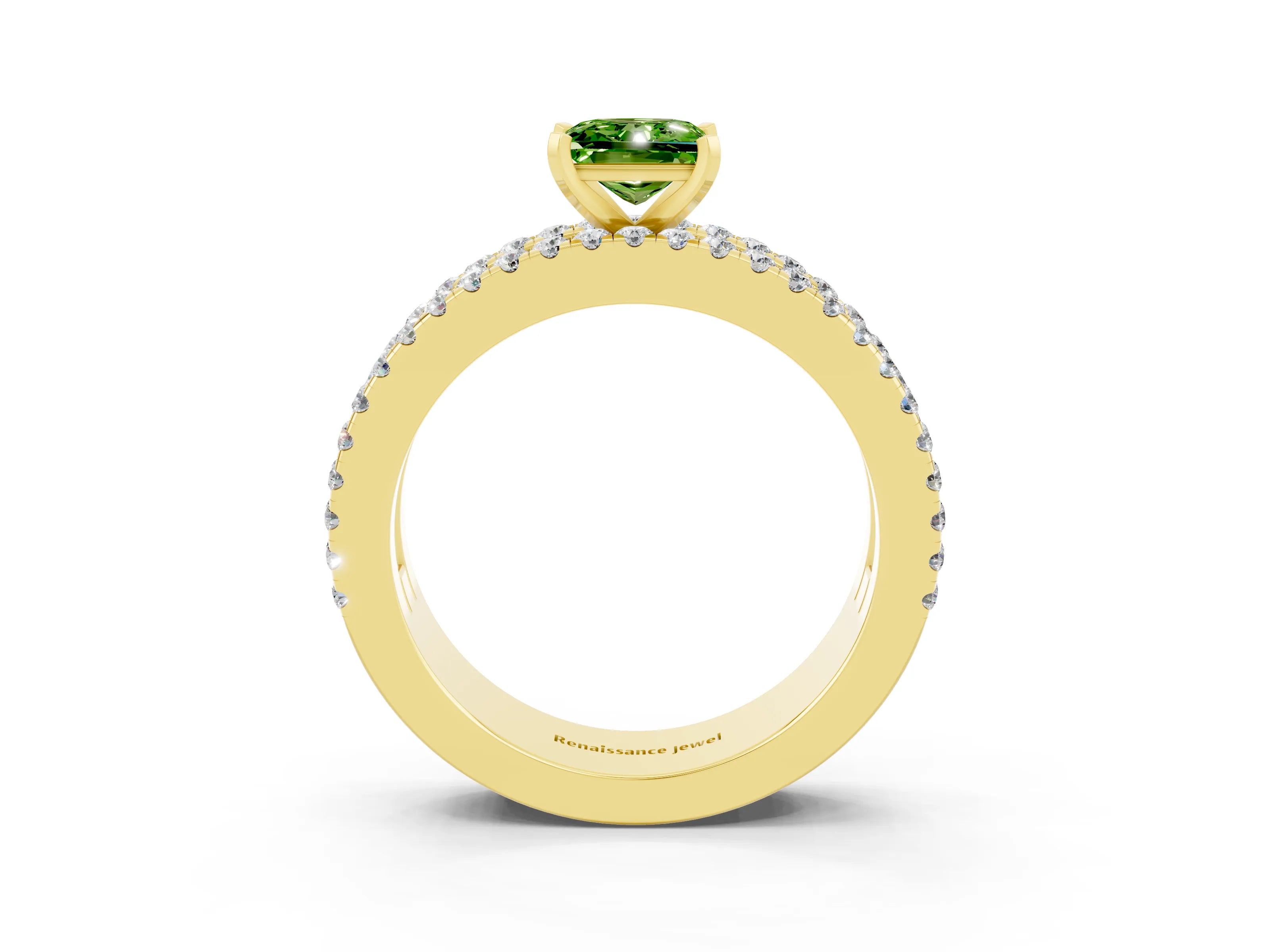 Yellow gold Princess Cut Peridot Solitaire Ring with Pavé and Channel Set Band_3