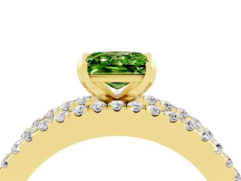 Yellow gold Princess Cut Peridot Solitaire Ring with Pavé and Channel Set Band_4