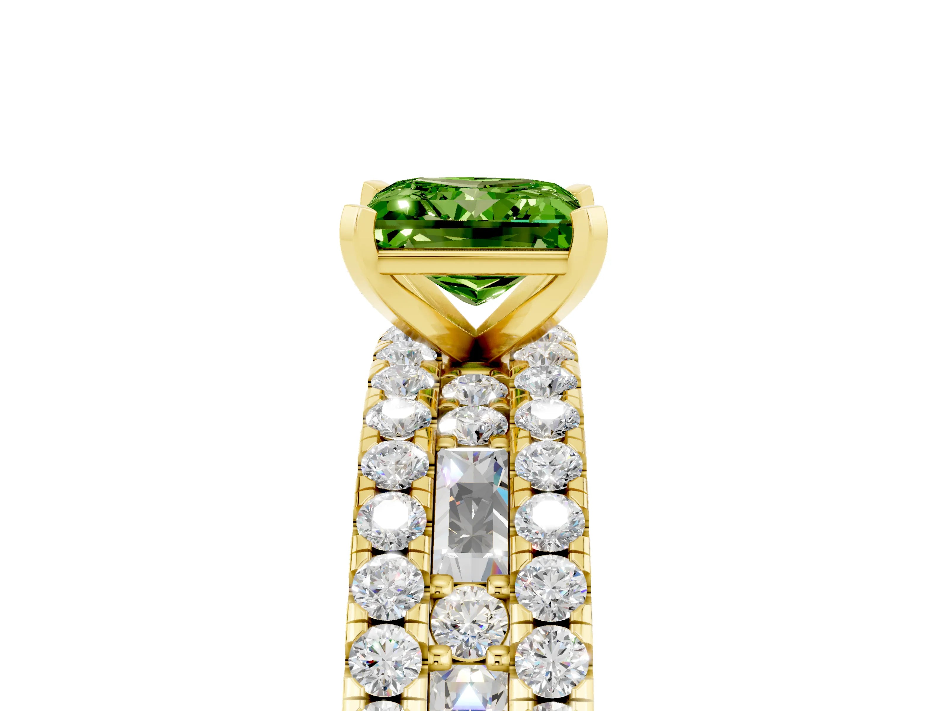 Yellow gold Princess Cut Peridot Solitaire Ring with Pavé and Channel Set Band_5