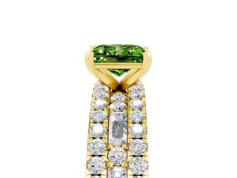 Yellow gold Princess Cut Peridot Solitaire Ring with Pavé and Channel Set Band_5