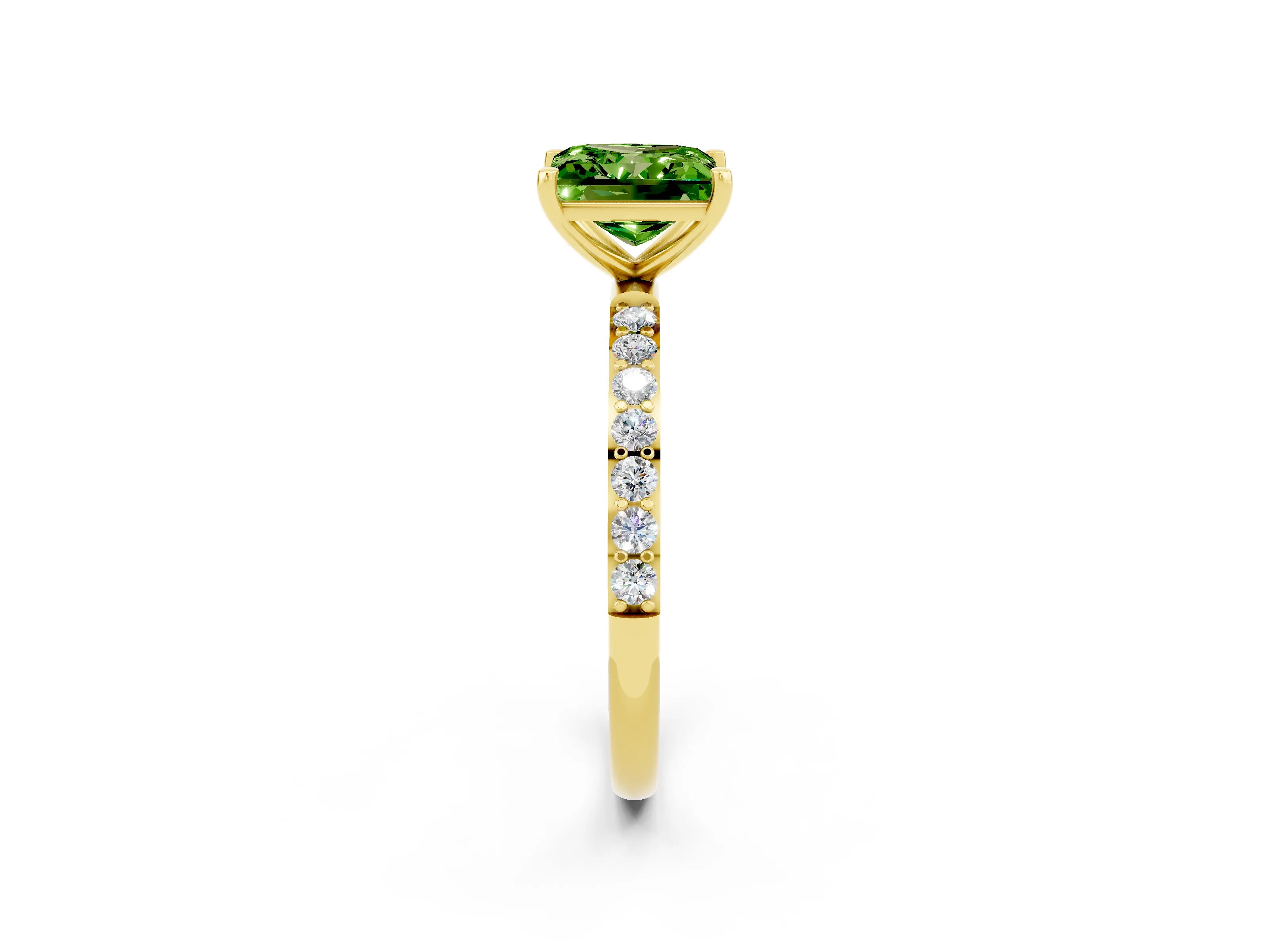 Yellow gold Princess Cut Peridot Solitaire Ring with Pave Band and Four Prong Setting_26