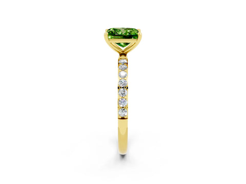 Yellow gold Princess Cut Peridot Solitaire Ring with Pave Band and Four Prong Setting_26