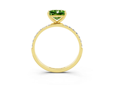 Yellow gold Princess Cut Peridot Solitaire Ring with Pave Band and Four Prong Setting_27