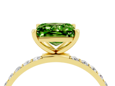 Yellow gold Princess Cut Peridot Solitaire Ring with Pave Band and Four Prong Setting_28