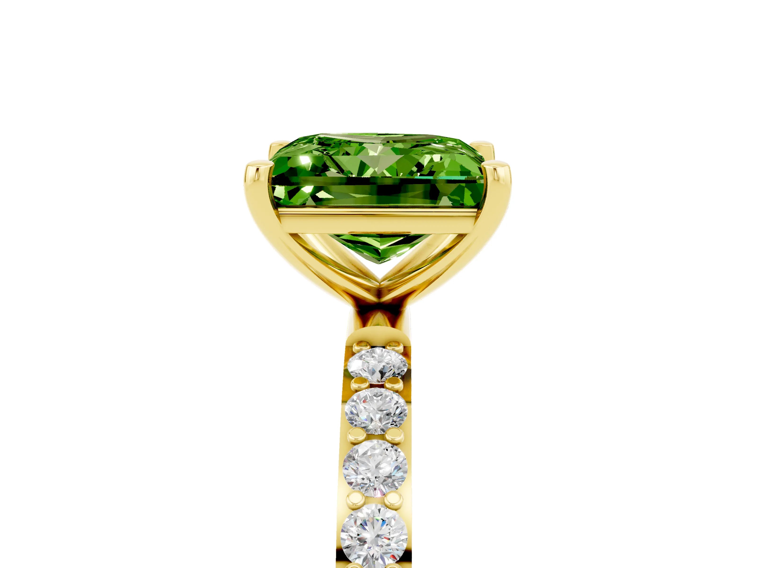 Yellow gold Princess Cut Peridot Solitaire Ring with Pave Band and Four Prong Setting_29