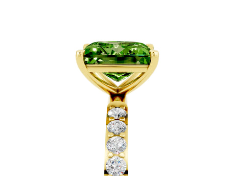 Yellow gold Princess Cut Peridot Solitaire Ring with Pave Band and Four Prong Setting_29