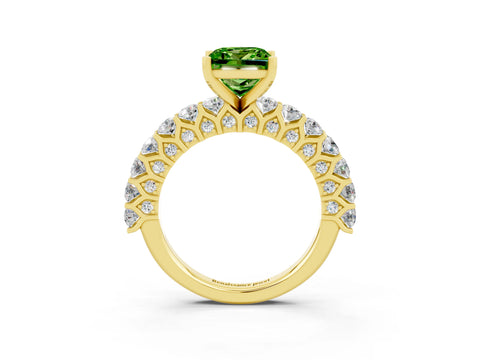 Yellow gold Princess Cut Peridot Solitaire Ring with Shared Prong Pavé Band and Four-Prong Setting_3