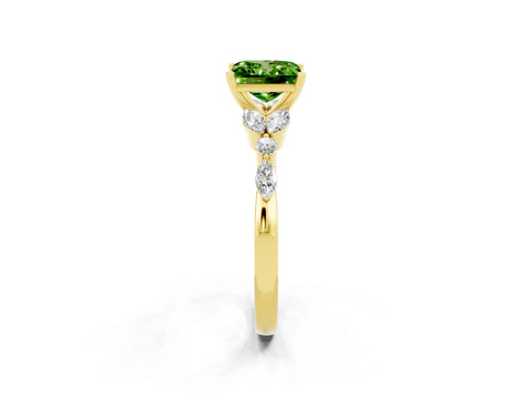 Yellow gold Princess Cut Peridot Solitaire Ring with Side Stones and Four-Prong Setting_14