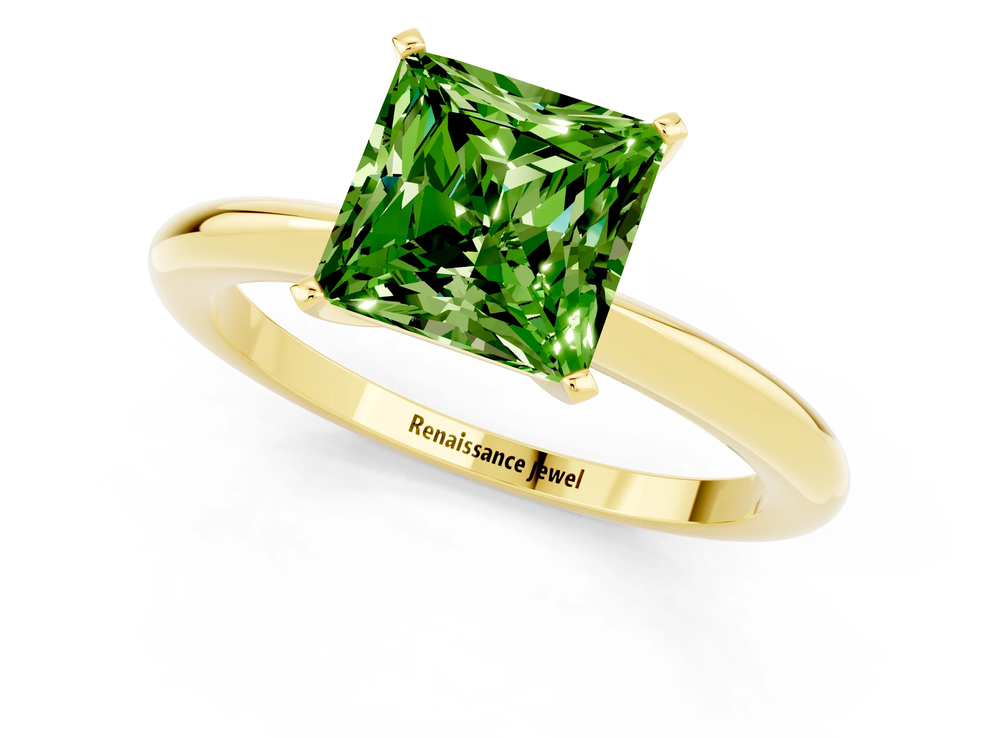 Yellow gold Princess Cut Peridot Solitaire Ring with Six-Prong Setting and Classic Band_1