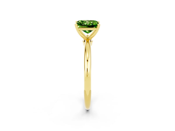 Yellow gold Princess Cut Peridot Solitaire Ring with Six-Prong Setting and Classic Band