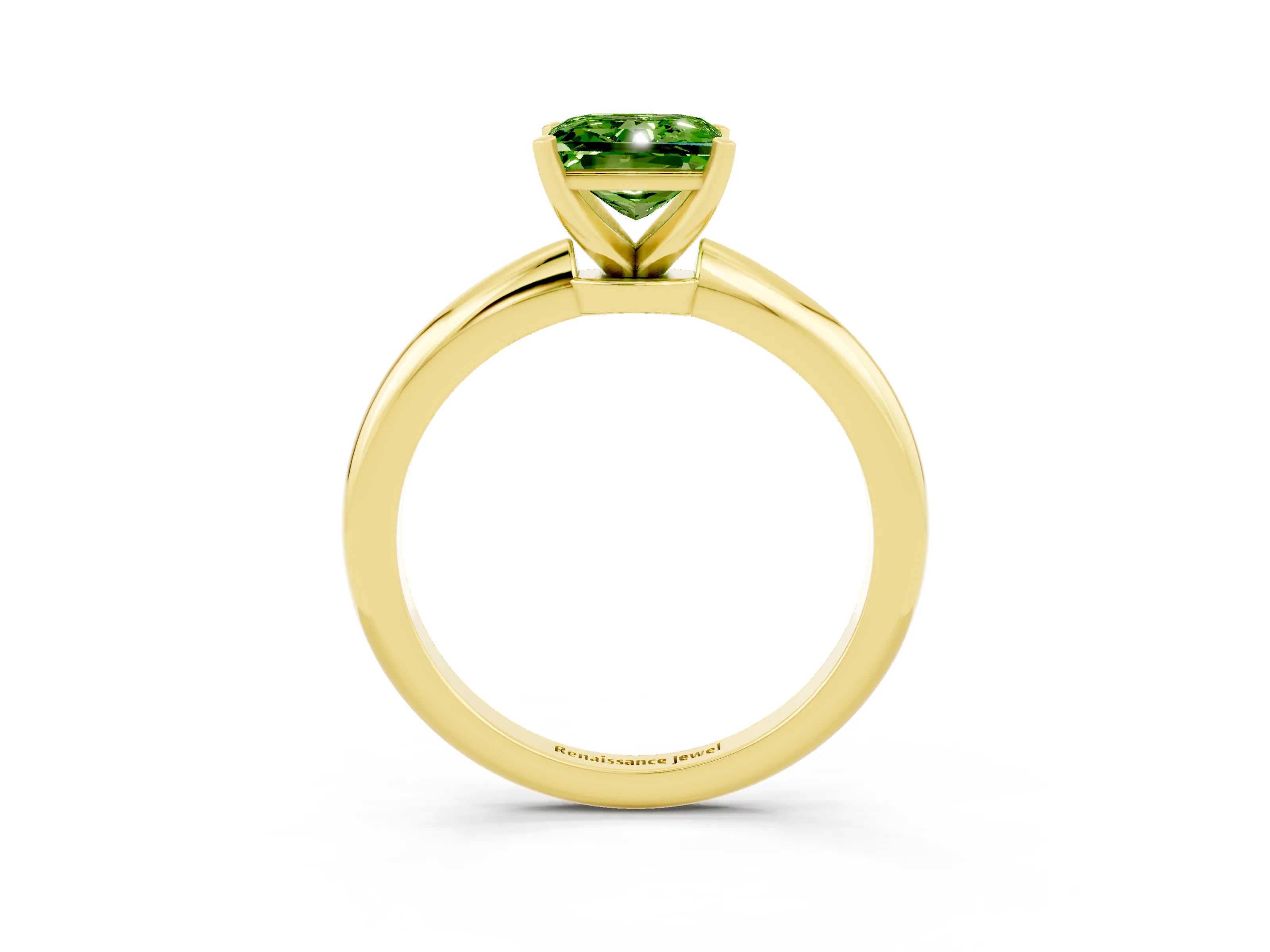 Yellow gold Princess Cut Peridot Solitaire Ring with Six-Prong Setting and Classic Band_3