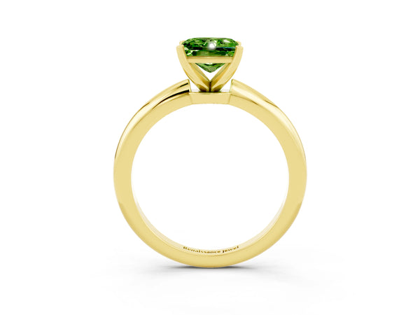 Yellow gold Princess Cut Peridot Solitaire Ring with Six-Prong Setting and Classic Band
