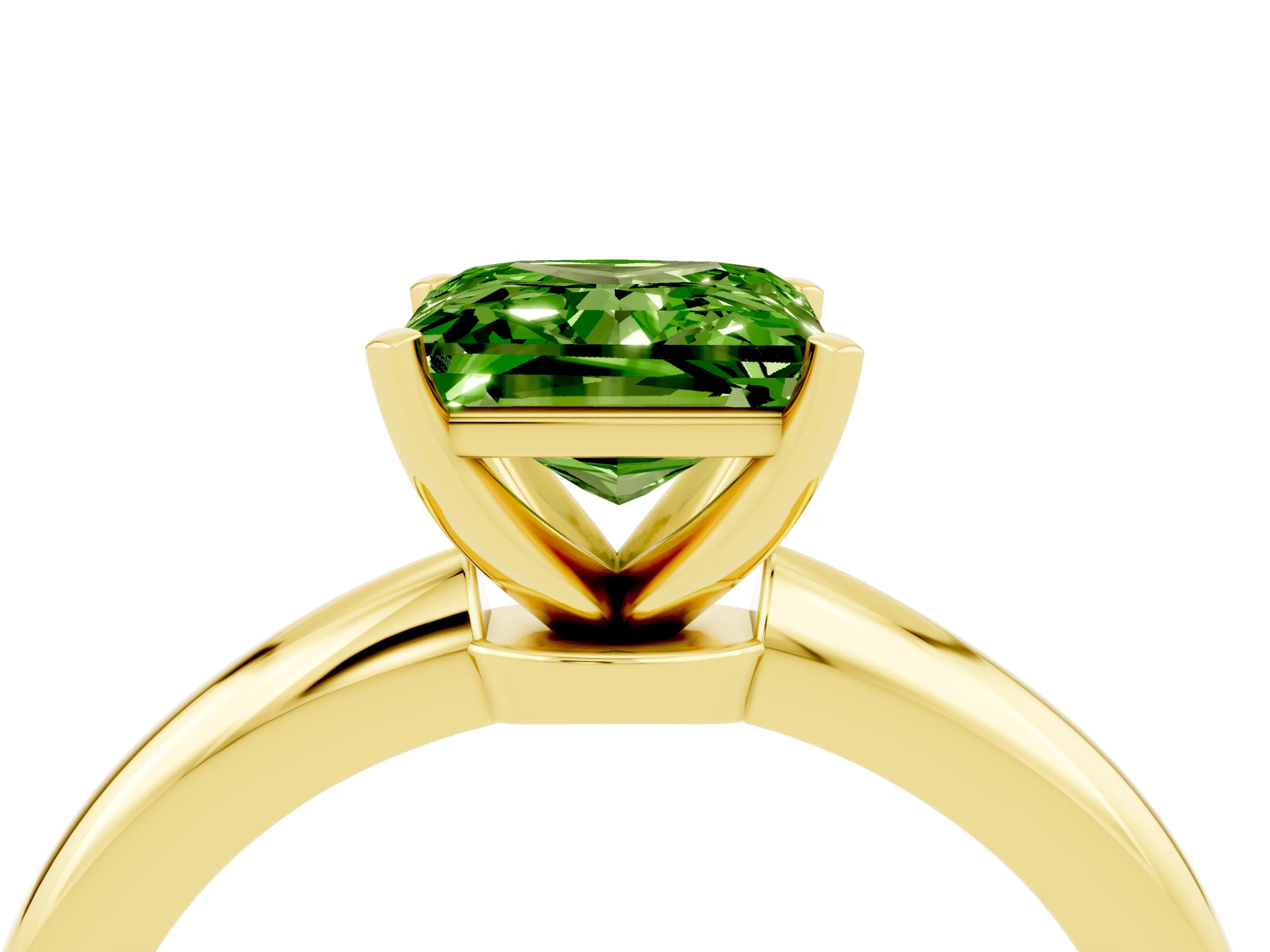 Yellow gold Princess Cut Peridot Solitaire Ring with Six-Prong Setting and Classic Band_4
