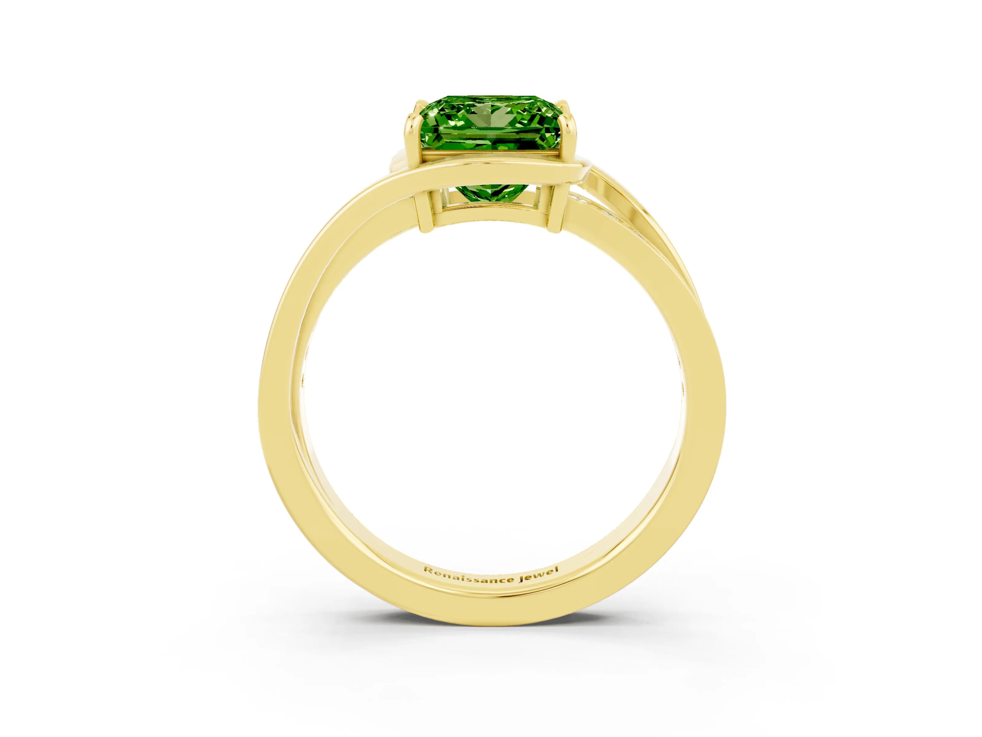 Yellow gold Princess Cut Peridot Solitaire Ring with Split Shank and Prong Setting_3