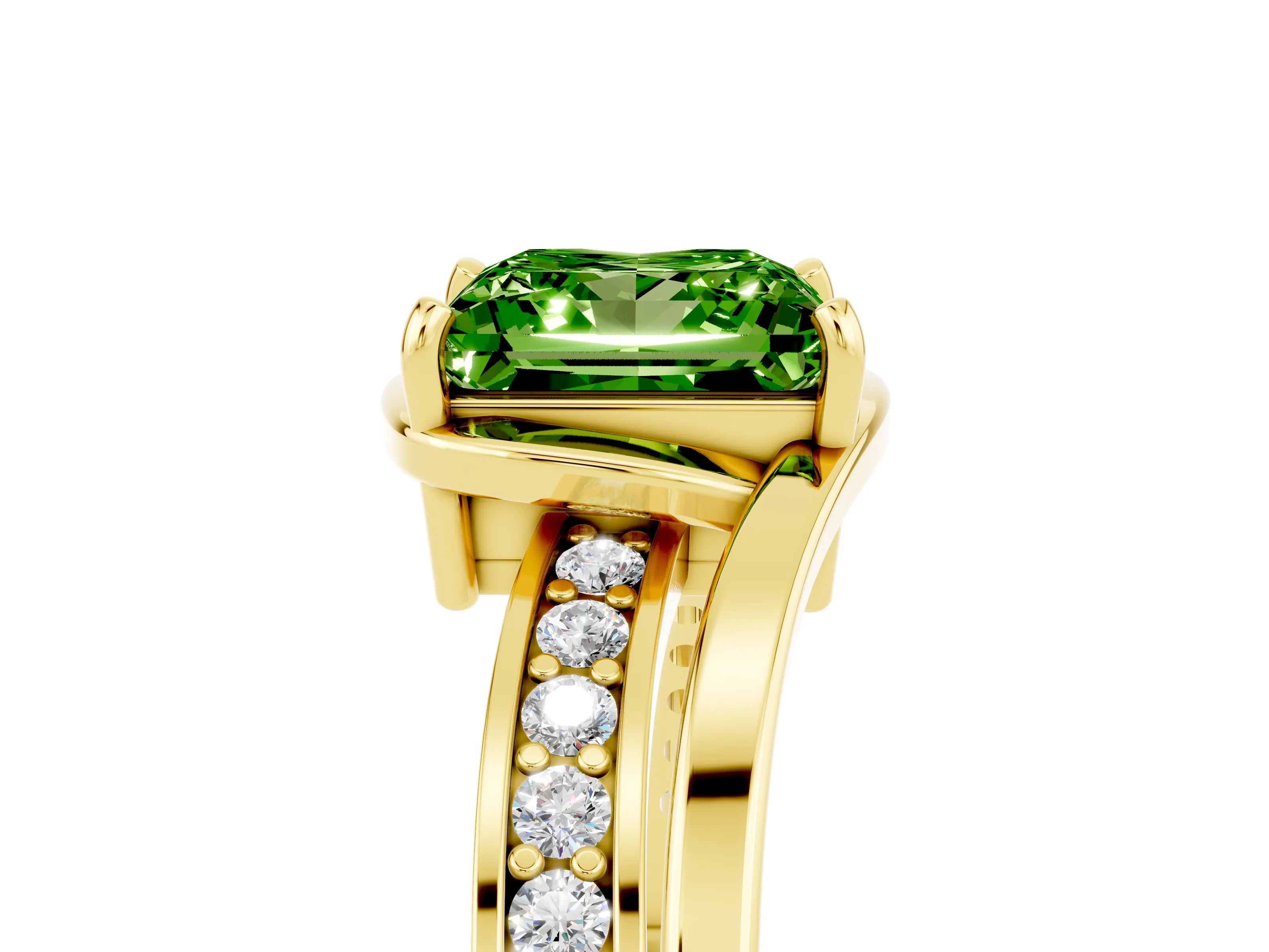 Yellow gold Princess Cut Peridot Solitaire Ring with Split Shank and Prong Setting_5