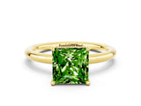 Yellow gold Princess Cut Peridot Solitaire Ring with Thin Band and Four-Prong Setting_12