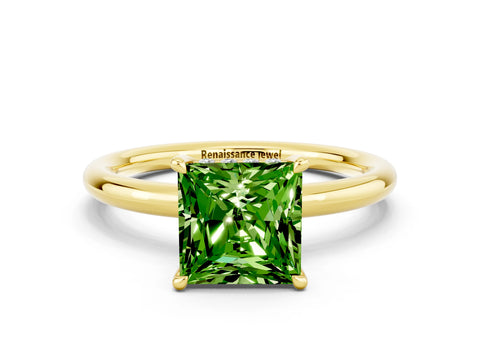 Yellow gold Princess Cut Peridot Solitaire Ring with Thin Band and Four-Prong Setting_12
