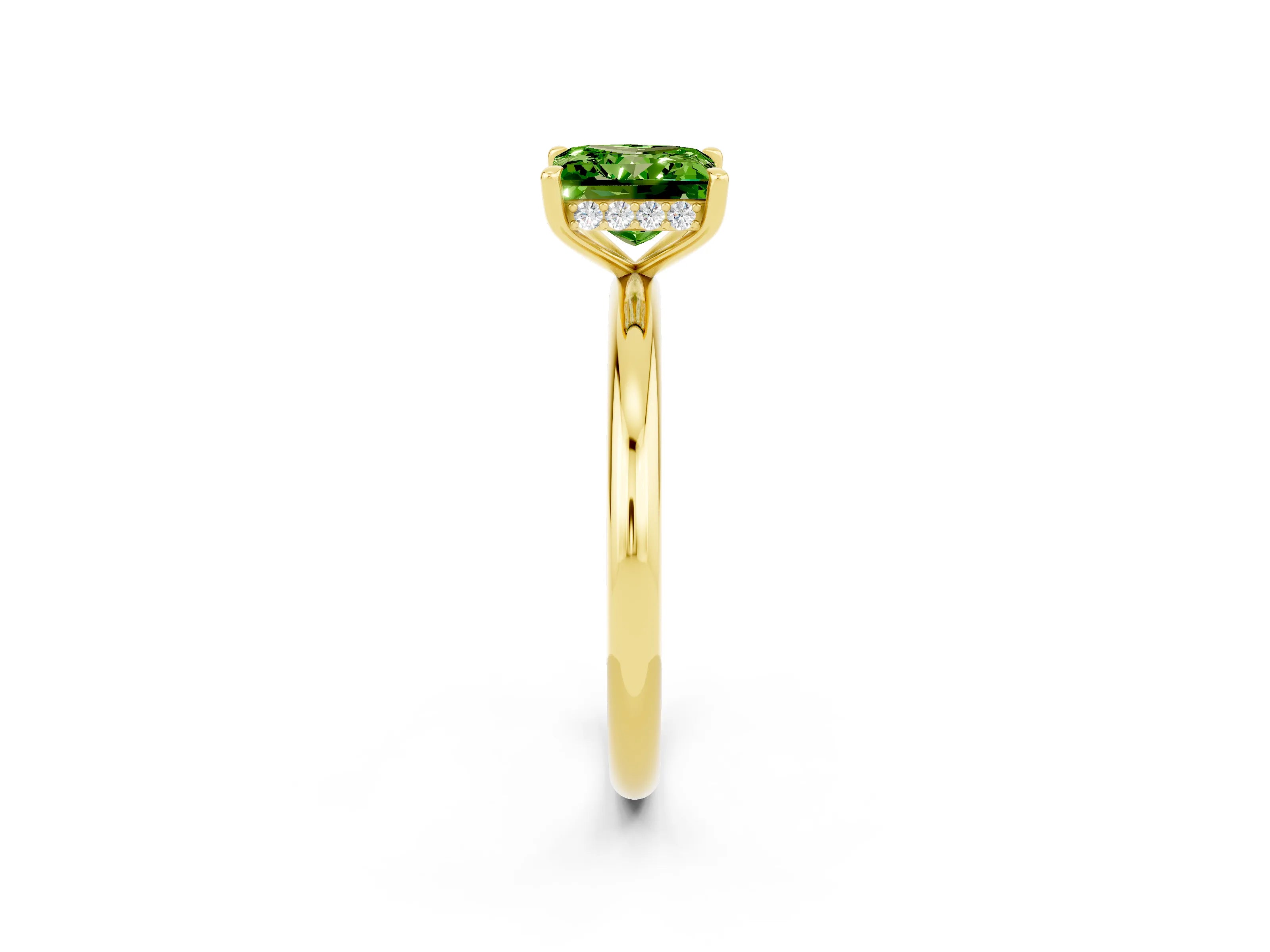 Yellow gold Princess Cut Peridot Solitaire Ring with Thin Band and Four-Prong Setting_14