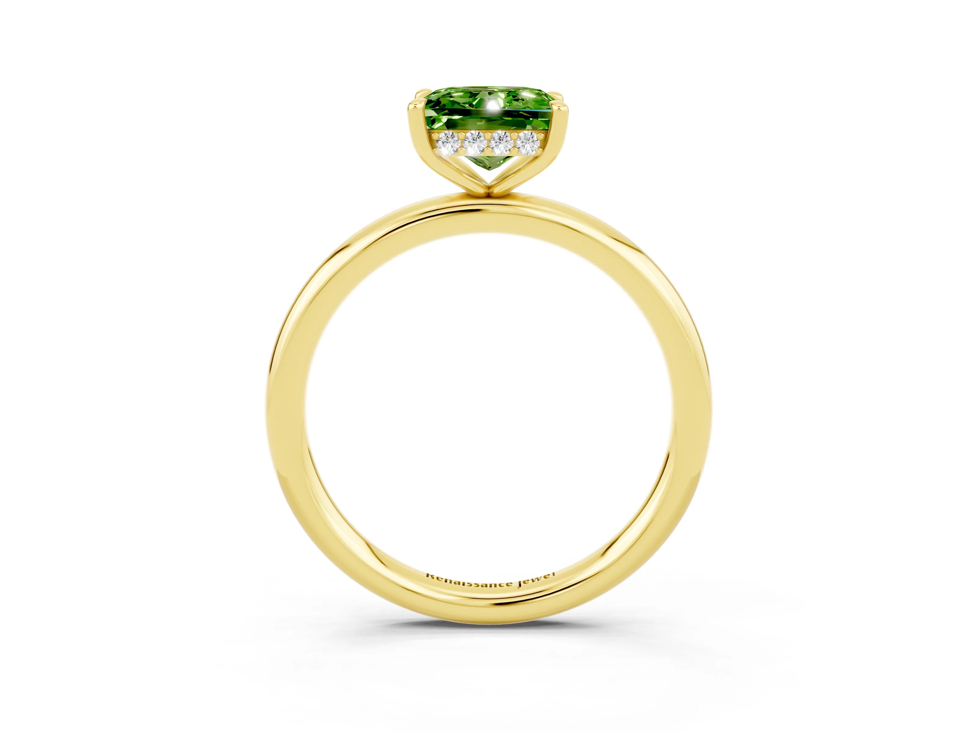 Yellow gold Princess Cut Peridot Solitaire Ring with Thin Band and Four-Prong Setting_15
