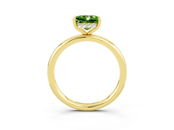Yellow gold Princess Cut Peridot Solitaire Ring with Thin Band and Four-Prong Setting