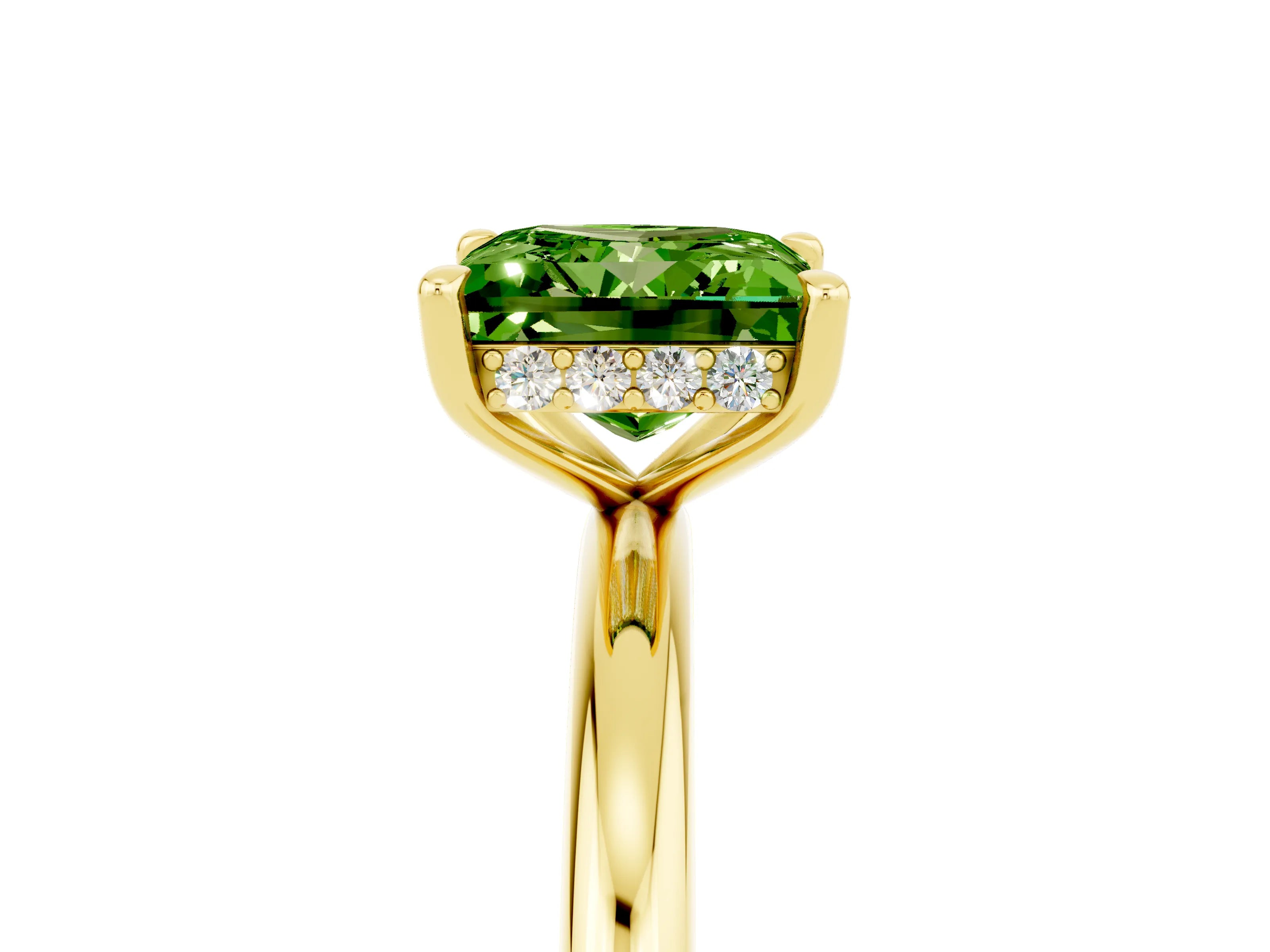 Yellow gold Princess Cut Peridot Solitaire Ring with Thin Band and Four-Prong Setting_17