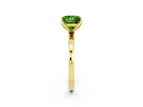 Yellow gold Princess Cut Peridot Solitaire Ring with Thin Band and Prong Setting